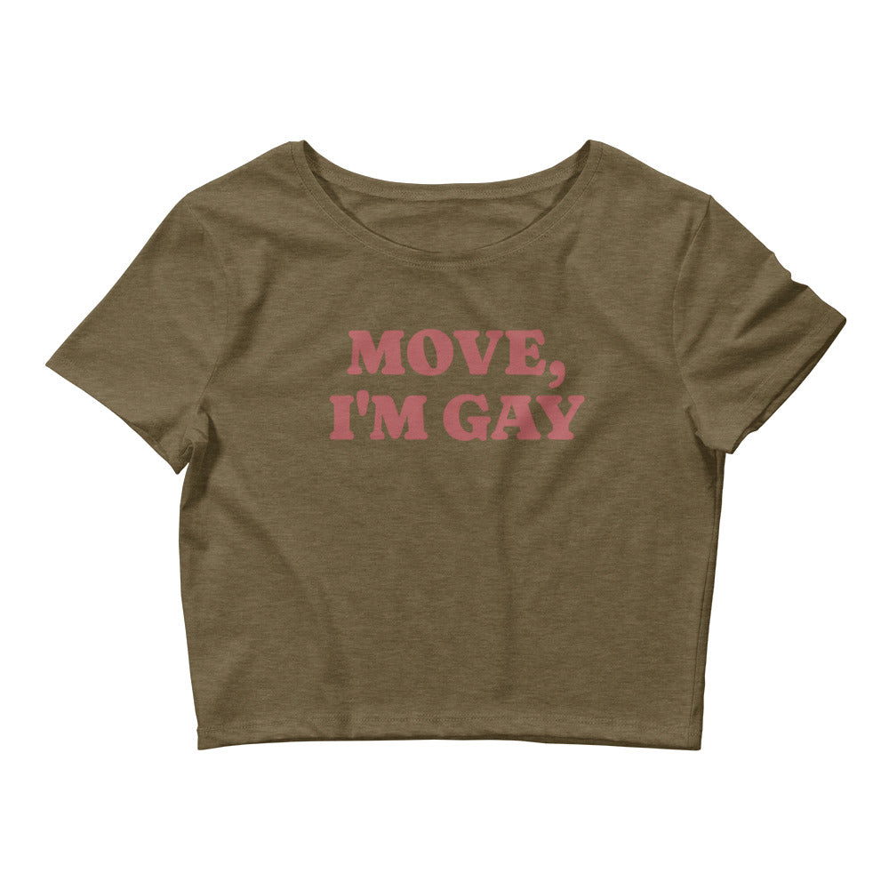 MOVE I'm Gay crop tee, side view — Rose Gold Co