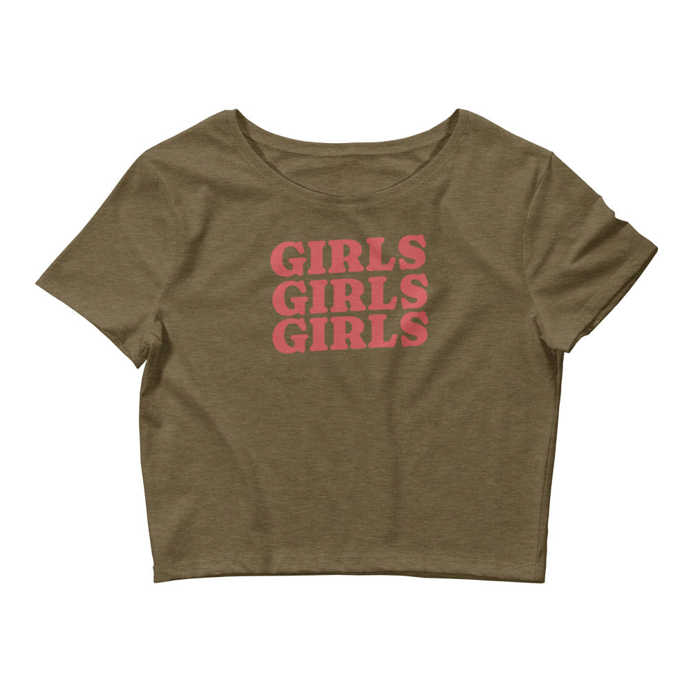 Girls Girls Girls crop tee, back view — Rose Gold Co