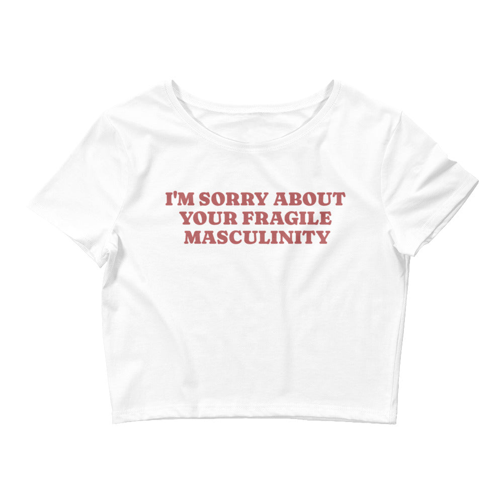 Sorry About Your Fragile Masculinity crop tee, back view — Rose Gold Co