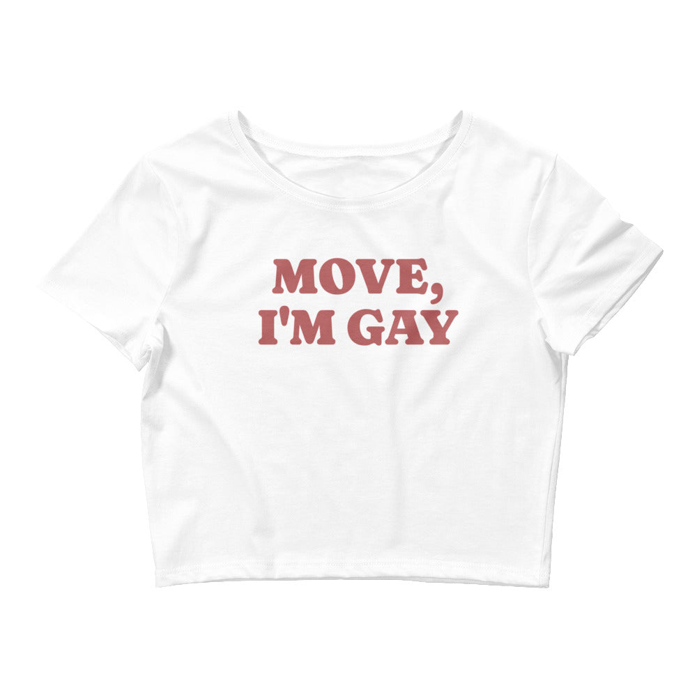 MOVE I'm Gay crop tee, detail view — Rose Gold Co