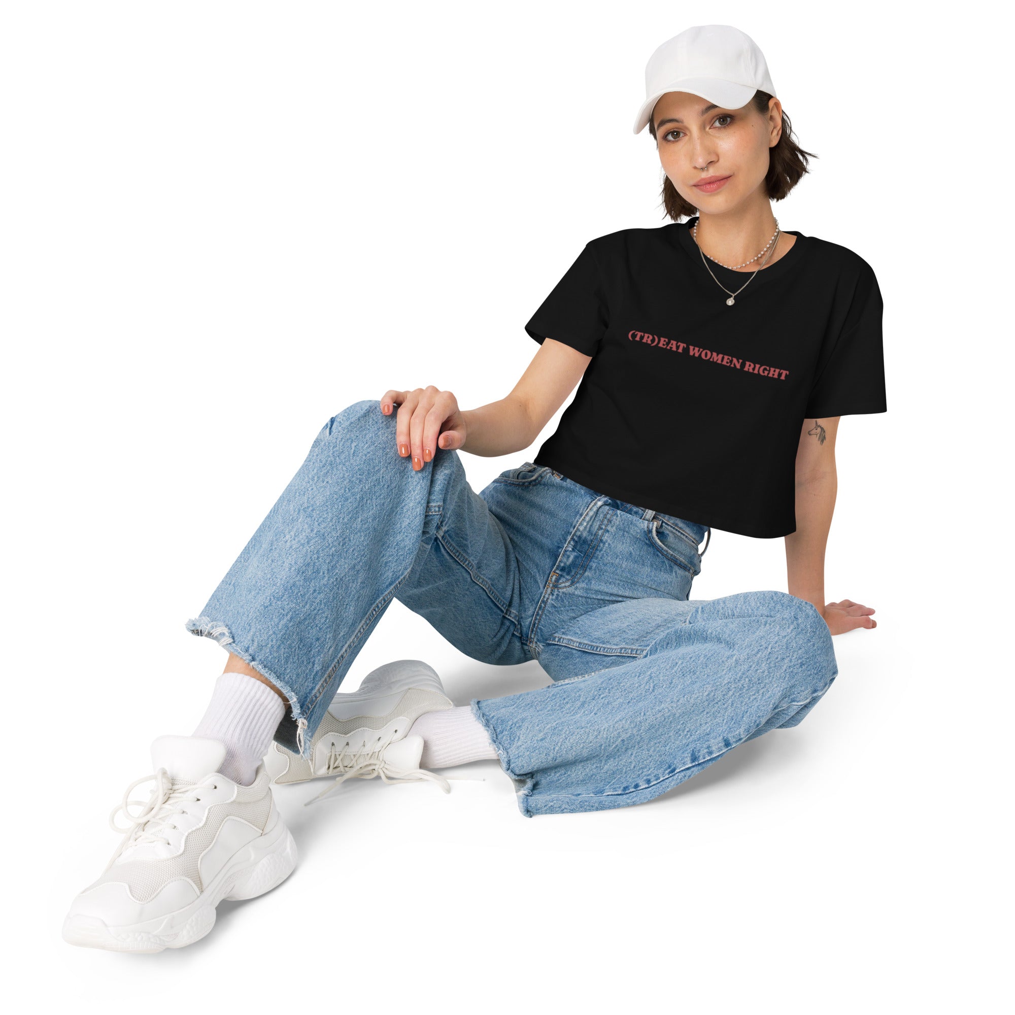(Tr)eat Women Right crop top, side view — Rose Gold Co