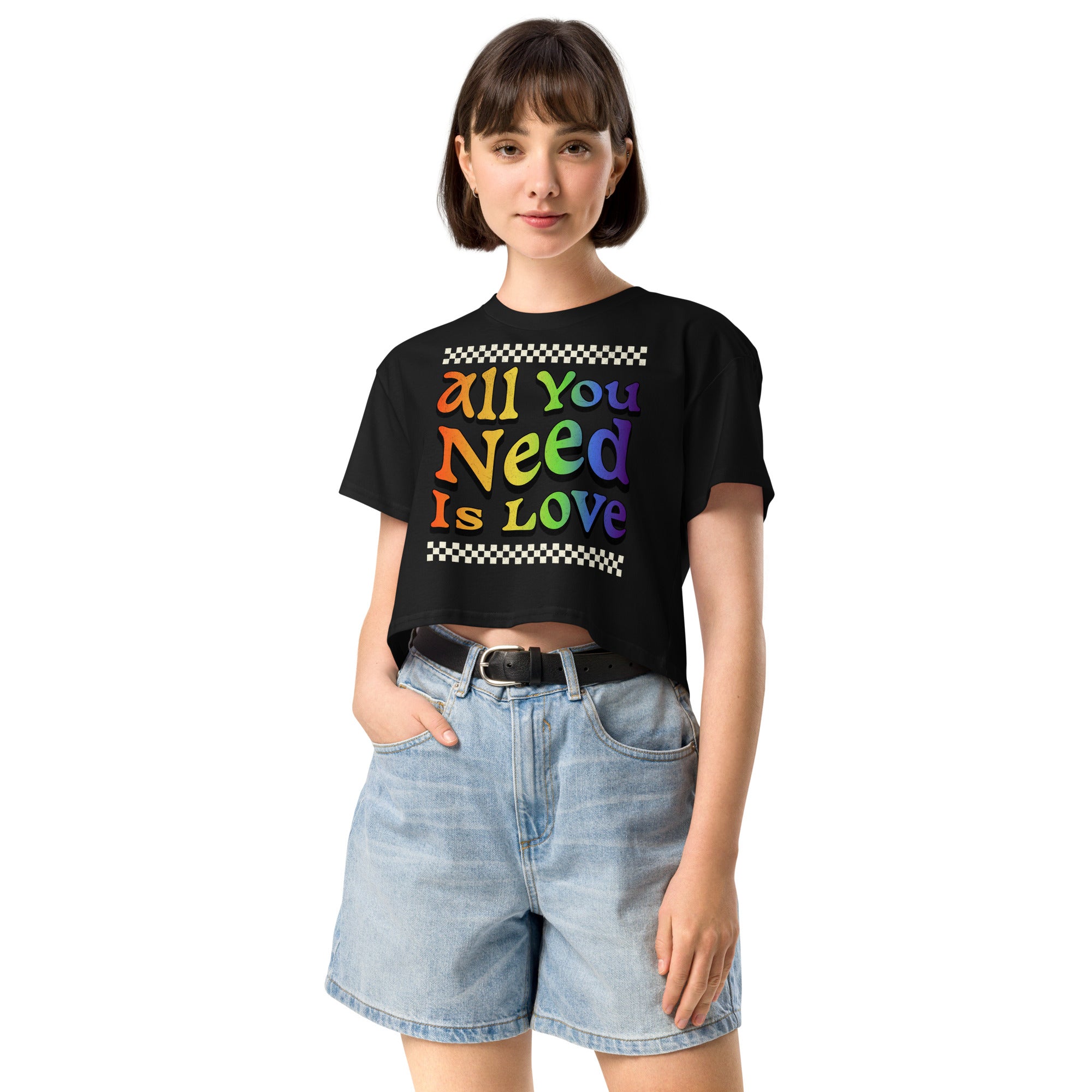 All You Need Is Love relaxed crop top, flat lay — Rose Gold Co