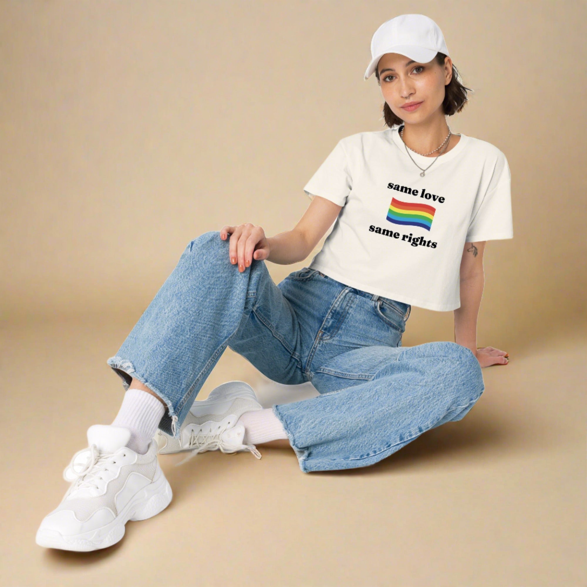 Same Love Same Rights crop top, view 3 — Rose Gold Co