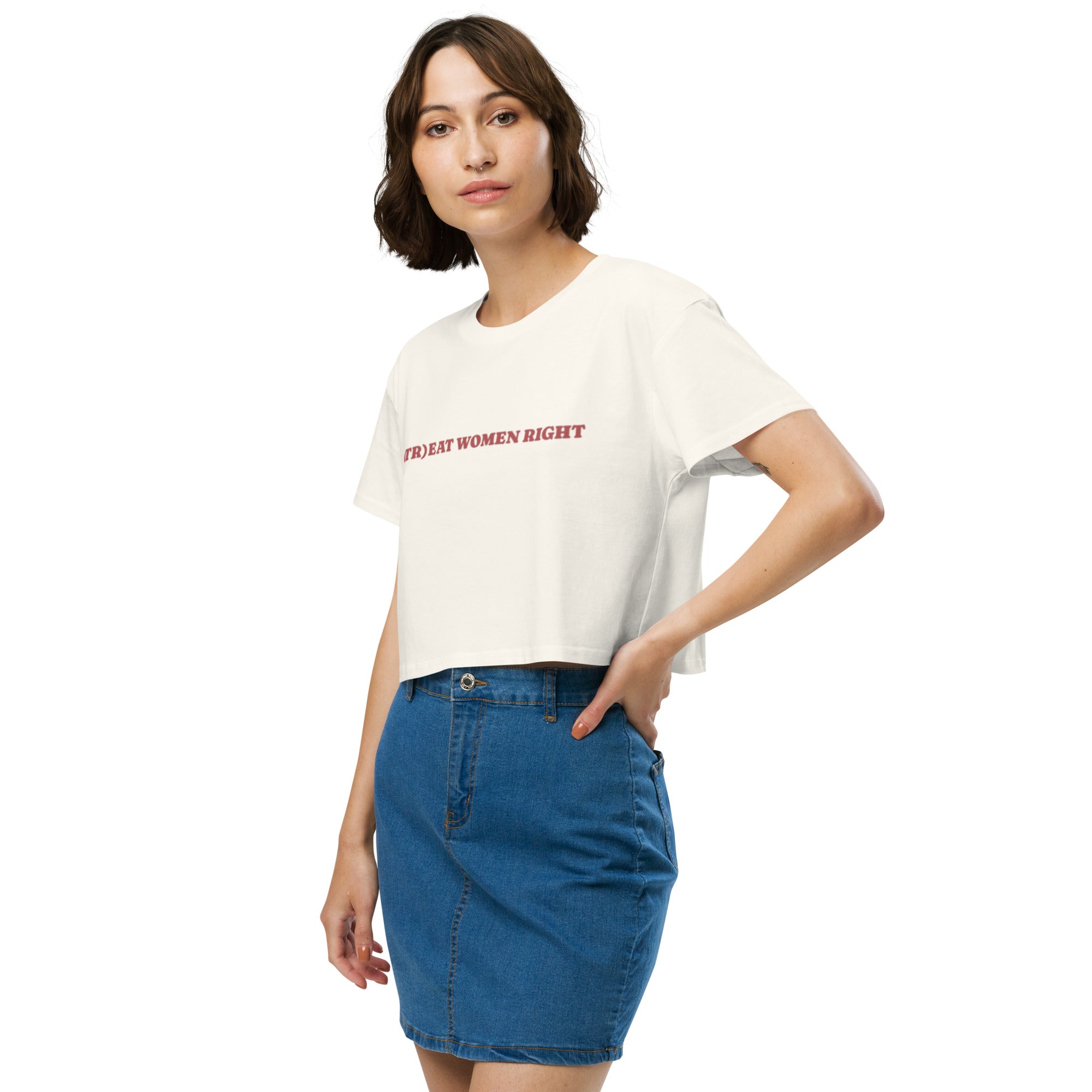 (Tr)eat Women Right crop top, flat lay — Rose Gold Co