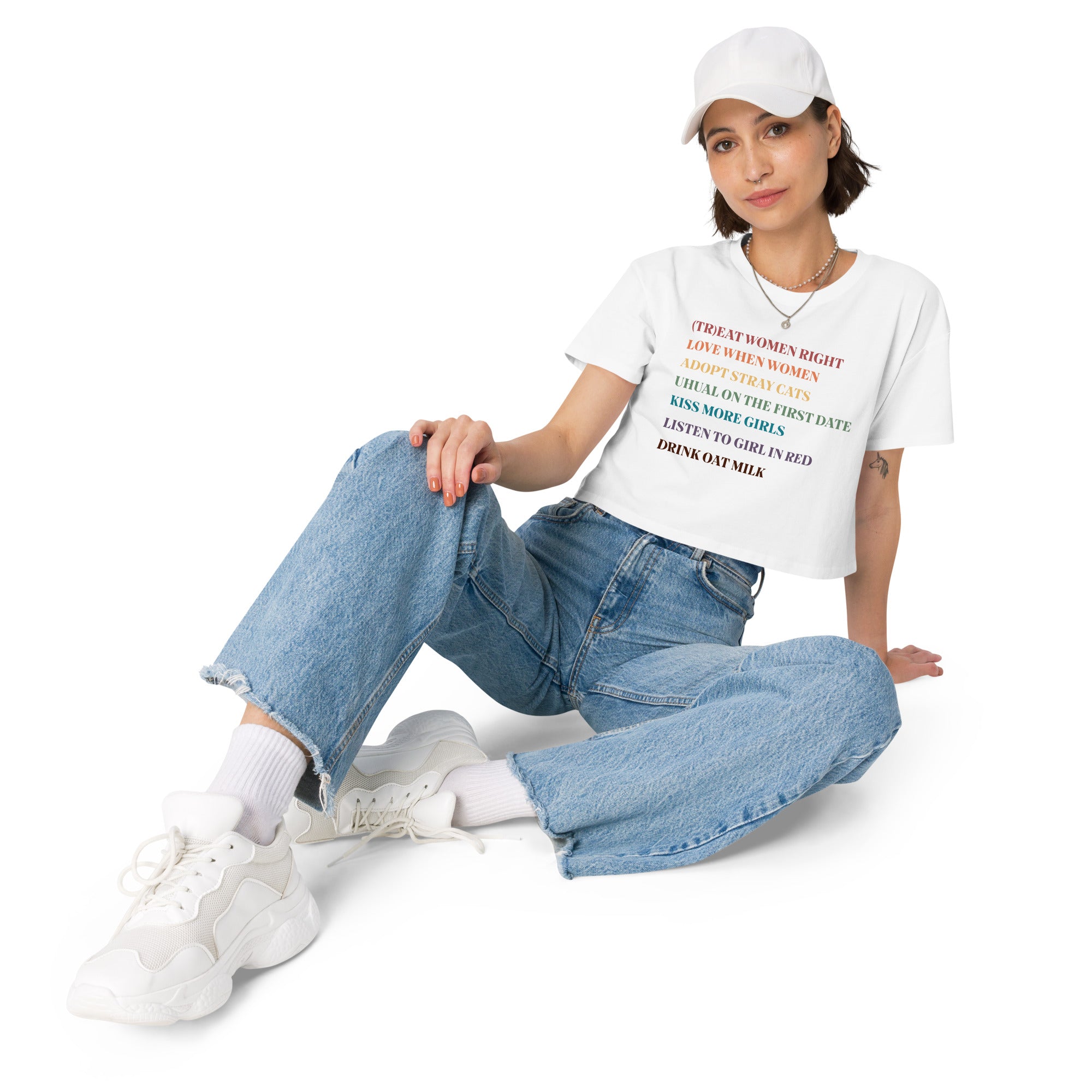 Lesbian Rules women's crop top, flat lay — Rose Gold Co