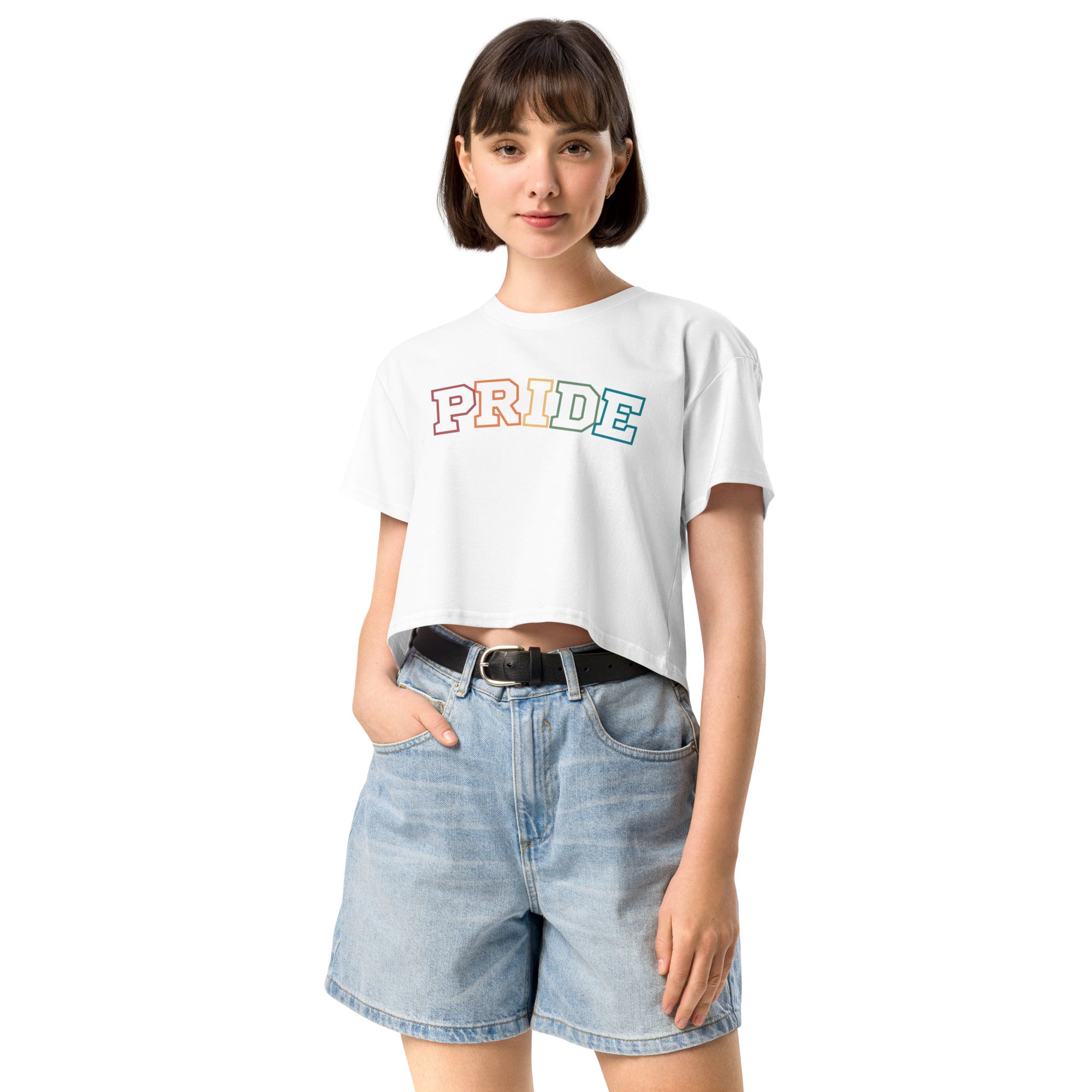 LGBT pride crop top, flat lay — Rose Gold Co