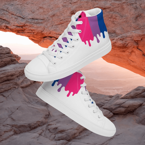 Melting bisexual pride women's high tops, front view — Rose Gold Co