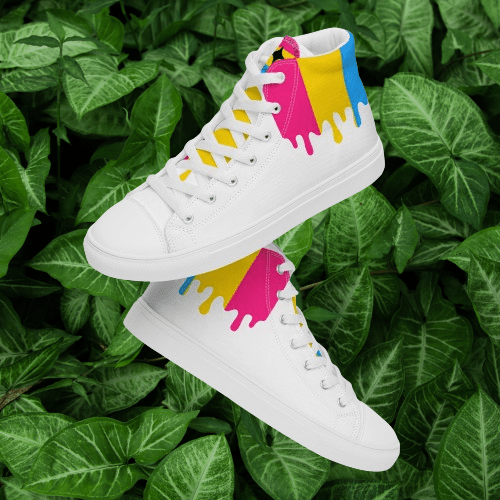Melting pansexual pride women's high tops, front view — Rose Gold Co