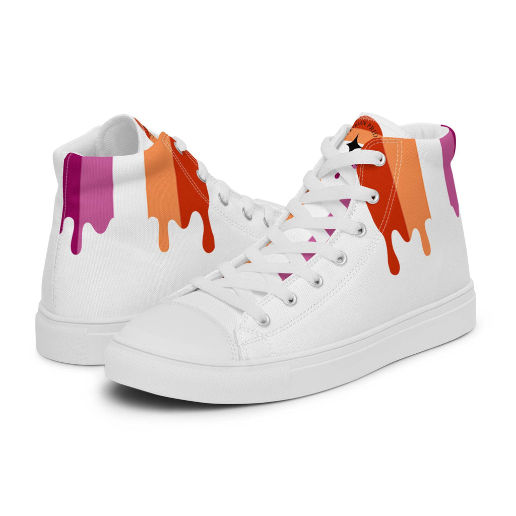 Lesbian pride women's high top canvas shoes, front view — Rose Gold Co