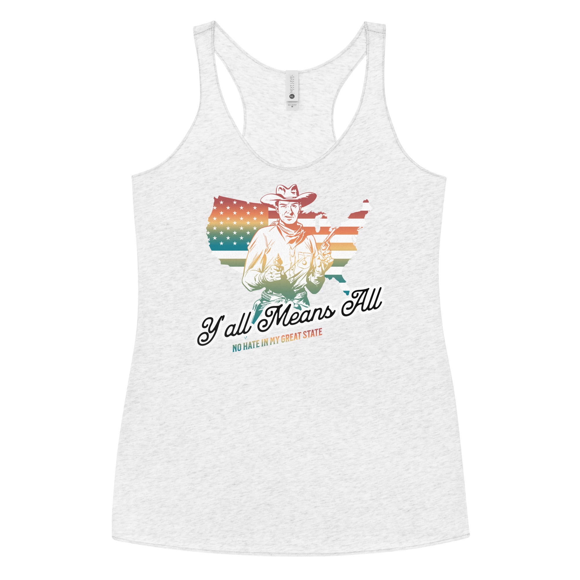 No Hate In My Great State women's racerback tank, view 2 — Rose Gold Co