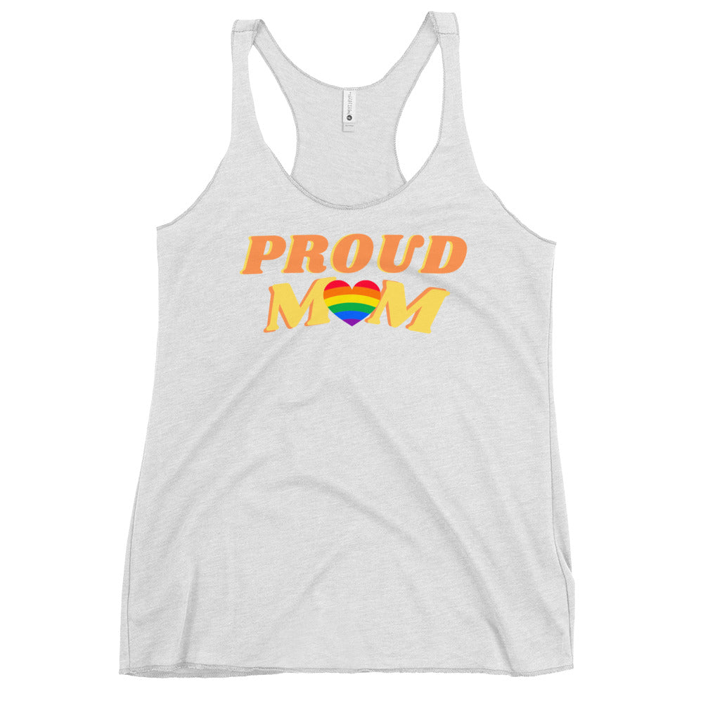 Proud Mom rainbow tri-blend racerback tank, view 6 — Rose Gold Co