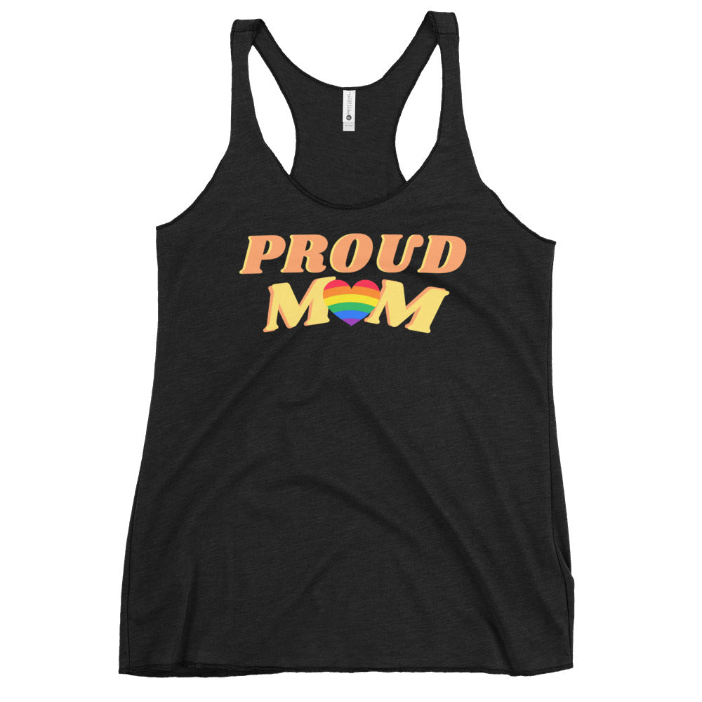 Proud Mom rainbow tri-blend racerback tank, view 7 — Rose Gold Co
