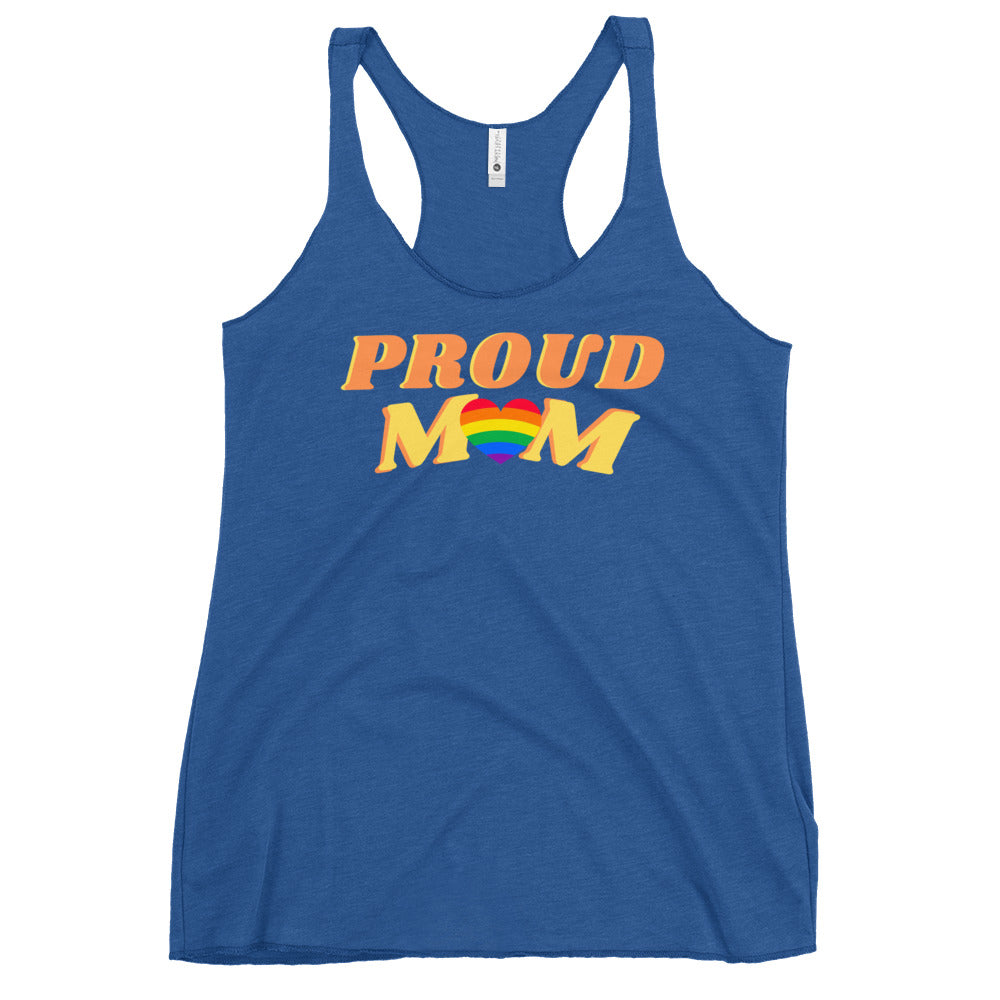 Proud Mom rainbow tri-blend racerback tank, view 9 — Rose Gold Co