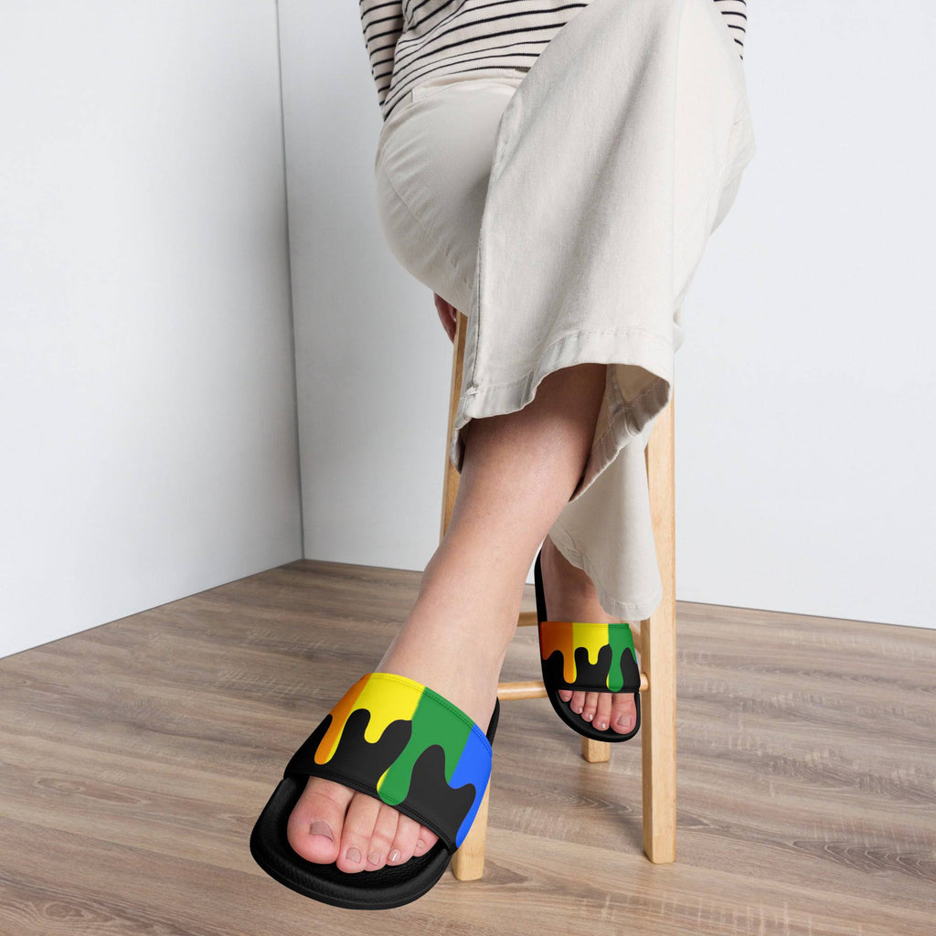 Rainbow melting pride flag women's slides, view 3 — Rose Gold Co