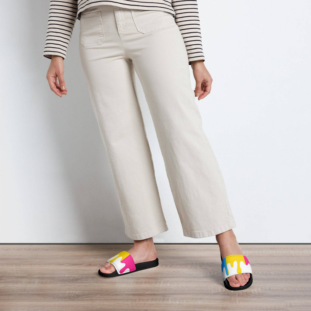 Pansexual melting pride flag women's slides, view 2 — Rose Gold Co