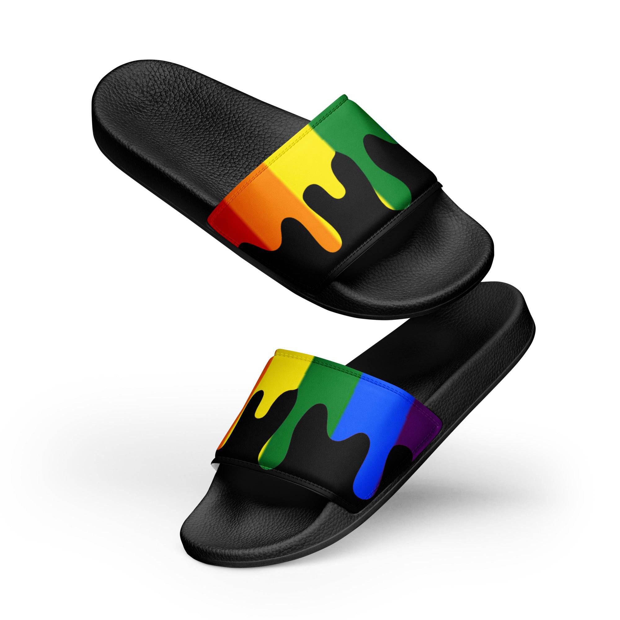 Rainbow melting pride flag women's slides, view 2 — Rose Gold Co