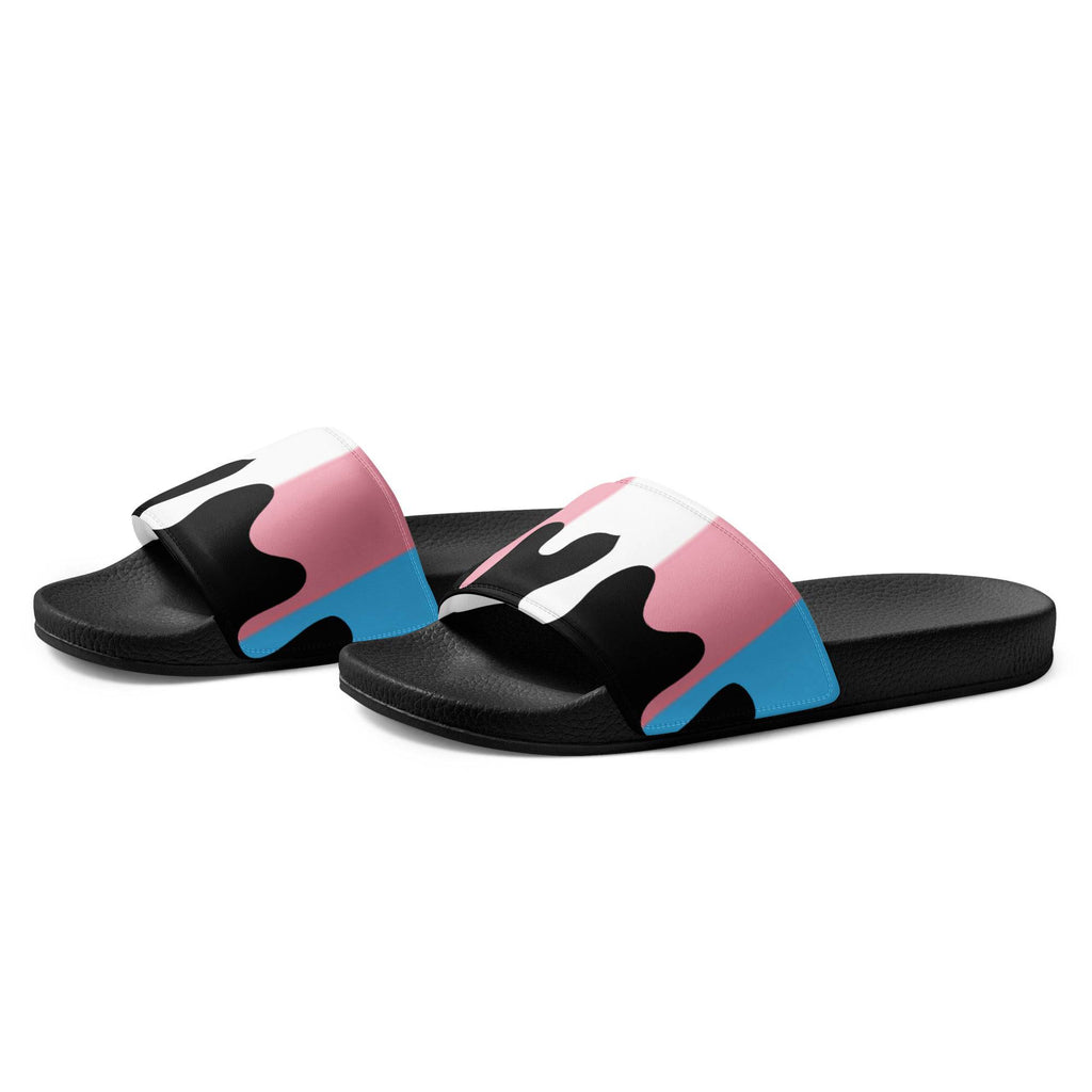 Trans melting pride flag women's slides, front view — Rose Gold Co