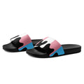 Trans melting pride flag women's slides, front view — Rose Gold Co
