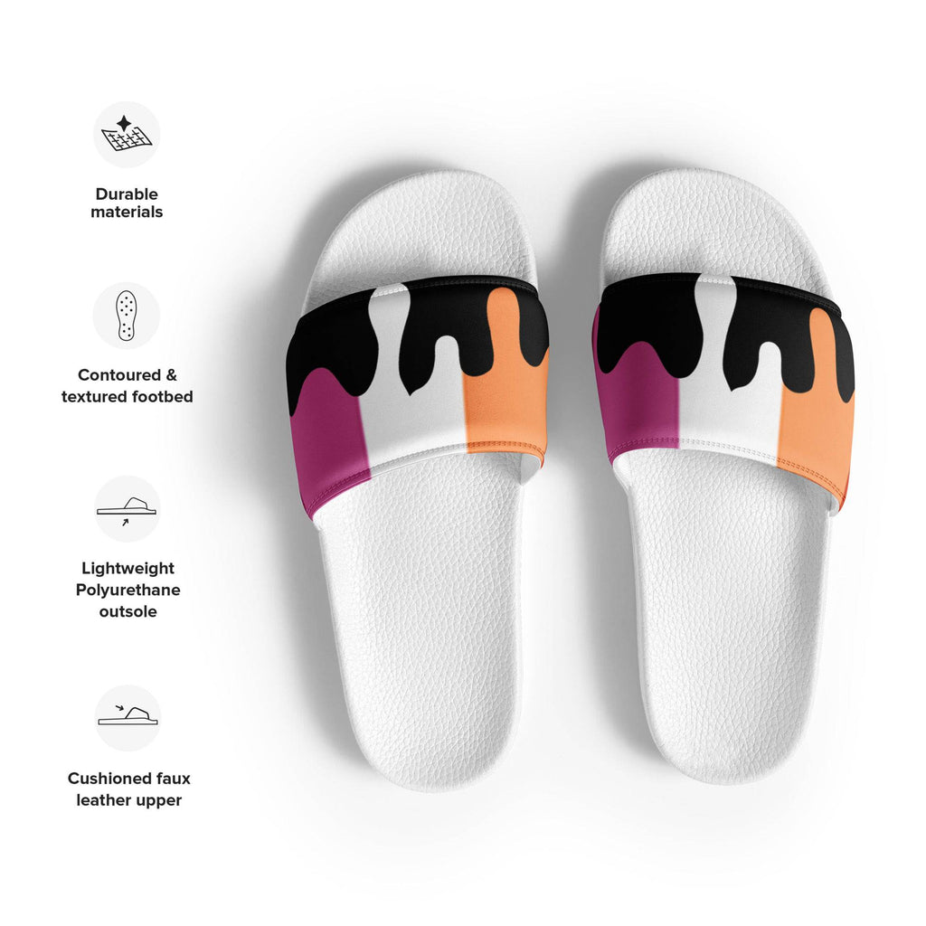 Lesbian melting pride flag women's slides, view 7 — Rose Gold Co