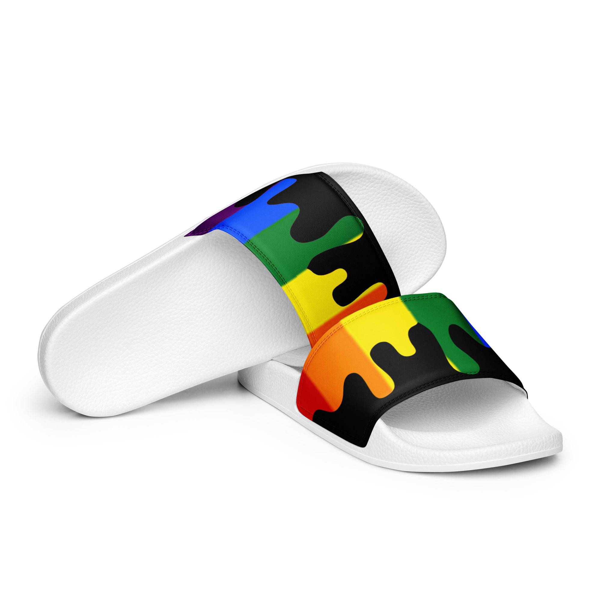 Rainbow melting pride flag women's slides, view 7 — Rose Gold Co