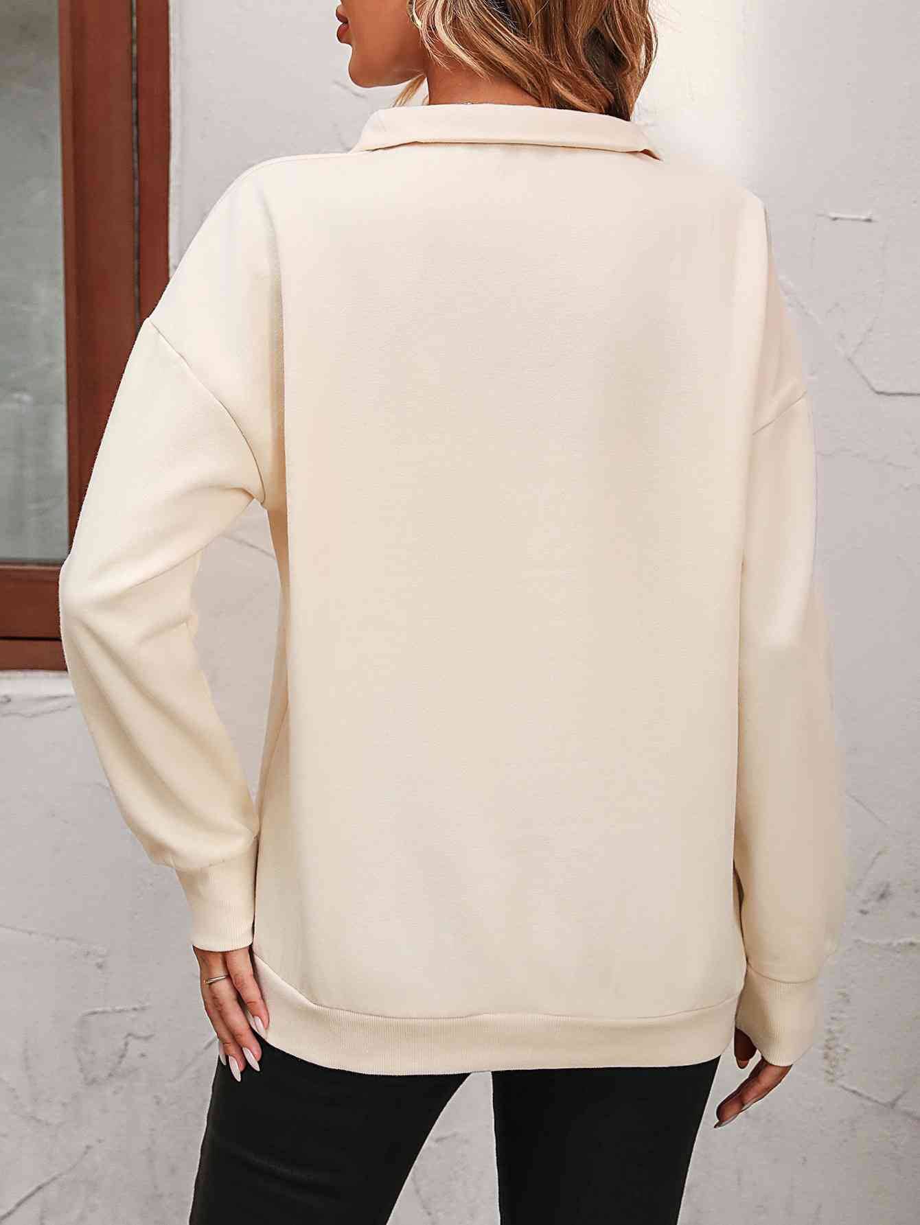 Zip-Up Dropped Shoulder Sweatshirt - Rose Gold Co. Shop