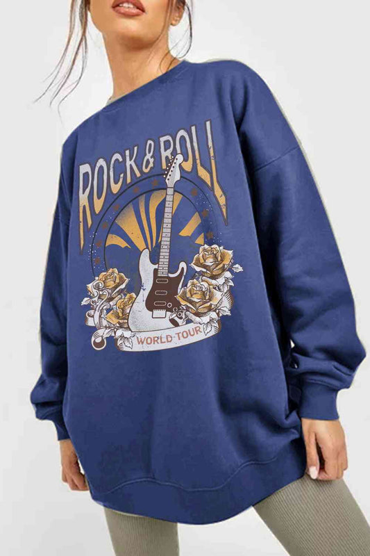 Simply Love Simply Love Full Size ROCK & ROLL WORLD TOUR Graphic Sweatshirt - Rose Gold Co. Shop