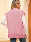 Pocketed Button Up Sleeveless Denim Jacket - Rose Gold Co. Shop