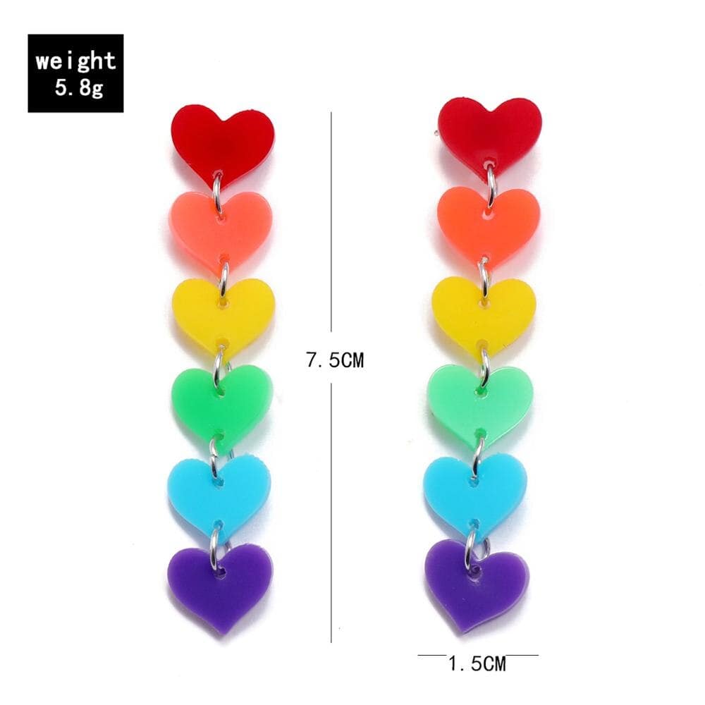Rainbow Acrylic Dangle Heart Earrings - Rose Gold Co. Shop