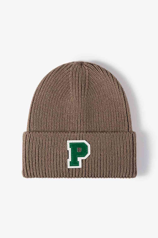 Letter Patch Cuffed Knit Beanie - Rose Gold Co. Shop