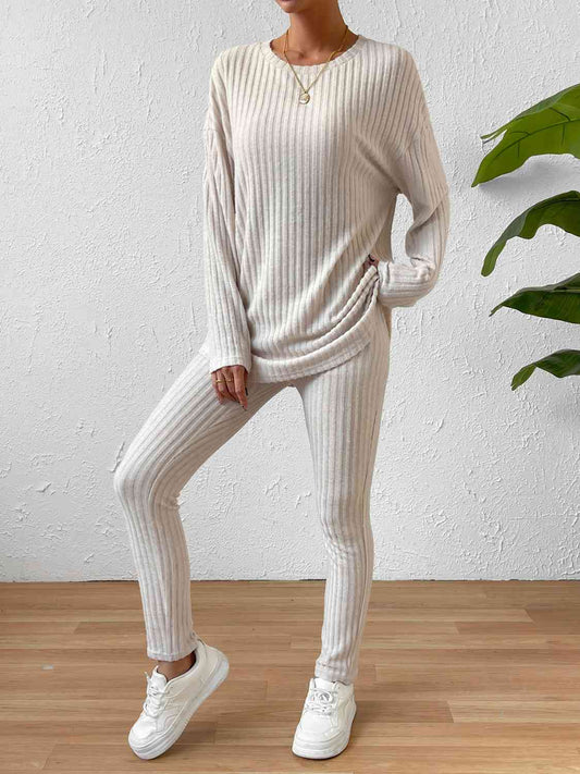 Ribbed Top and Pants Lounge Set - Rose Gold Co. Shop
