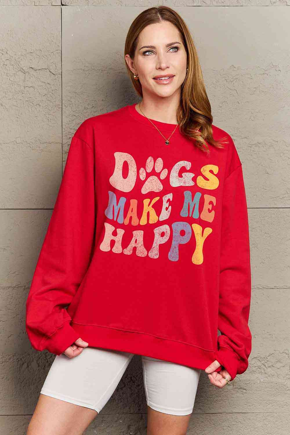Simply Love Simply Love Full Size DOGS MAKE ME HAPPY Graphic Sweatshirt - Rose Gold Co. Shop