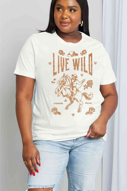 Simply Love Simply Love Full Size LIVE WILD ROAM FREE Graphic Cotton Tee - Rose Gold Co. Shop