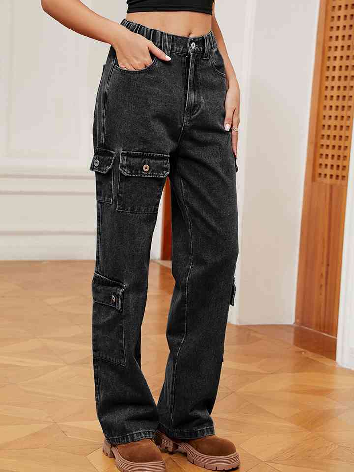 Buttoned Long Jeans - Rose Gold Co. Shop