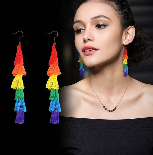 Rainbow Pride Tassel Dangle Earrings - Rose Gold Co. Shop