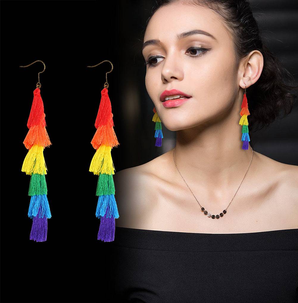 Rainbow Pride Tassel Dangle Earrings