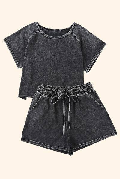 Heathered Round Neck Top and Shorts Lounge Set - Rose Gold Co. Shop