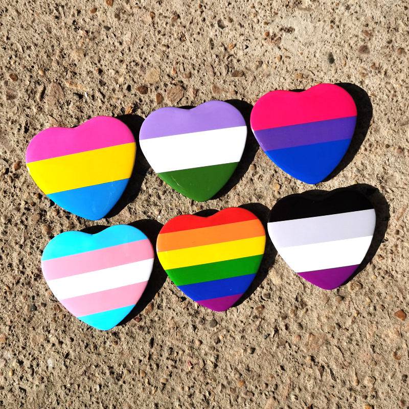 LGBTQIA+ Pride Flag Heart Pins