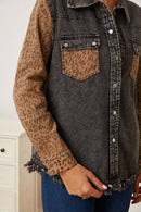 Leopard Raw Hem Pocketed Denim Jacket - Rose Gold Co. Shop