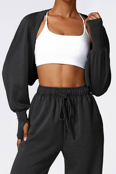 Open Front Long Sleeve Cropped Active Outerwear - Rose Gold Co. Shop