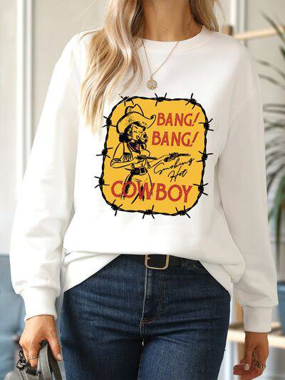 Cowboy Graphic Round Neck Sweatshirt - Rose Gold Co. Shop
