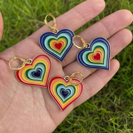 Rainbow Heart Shaped Dangle Earrings - Rose Gold Co. Shop