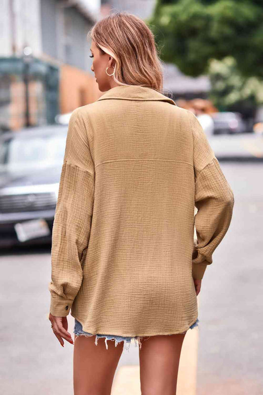 Textured Dropped Shoulder Longline Shirt - Rose Gold Co. Shop