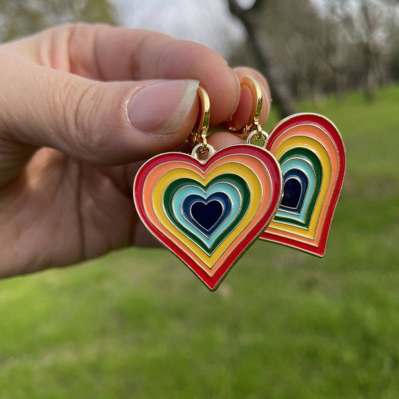 Rainbow Heart Shaped Dangle Earrings