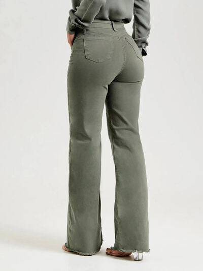 Buttoned Raw Hem Jeans with Pockets - Rose Gold Co. Shop
