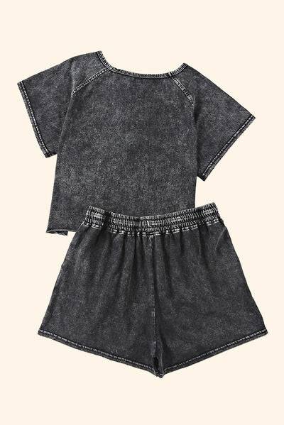Heathered Round Neck Top and Shorts Lounge Set - Rose Gold Co. Shop