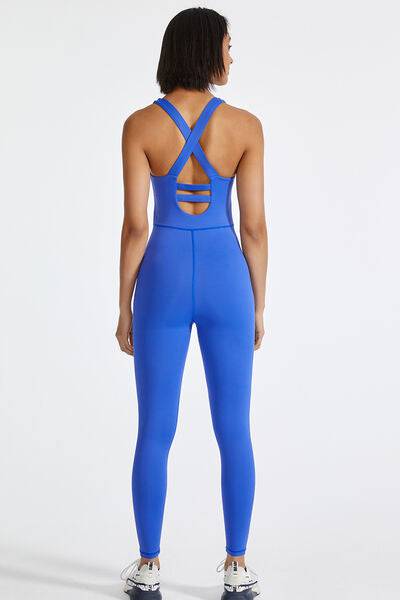 Crisscross Back Wide Strap Active Jumpsuit - Rose Gold Co. Shop