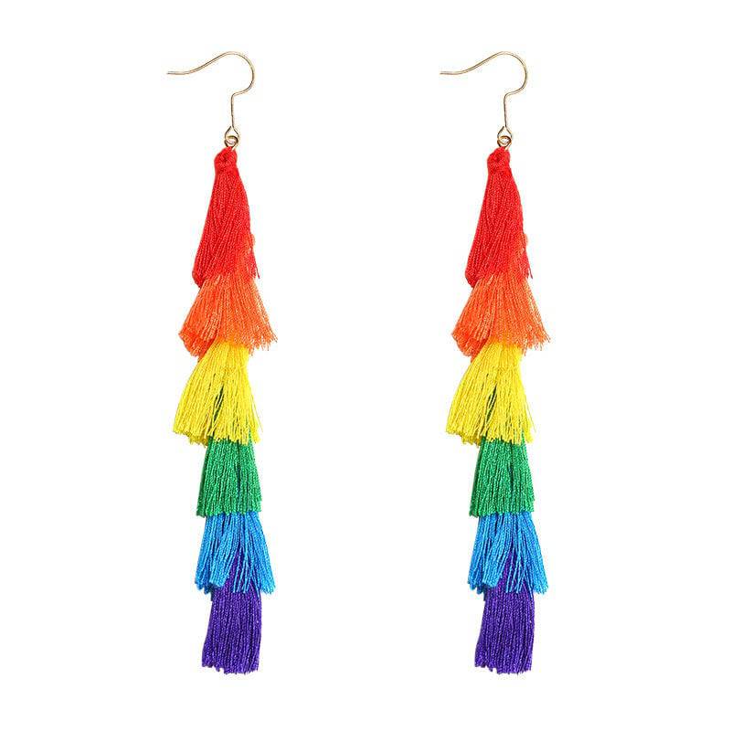 Rainbow Pride Tassel Dangle Earrings