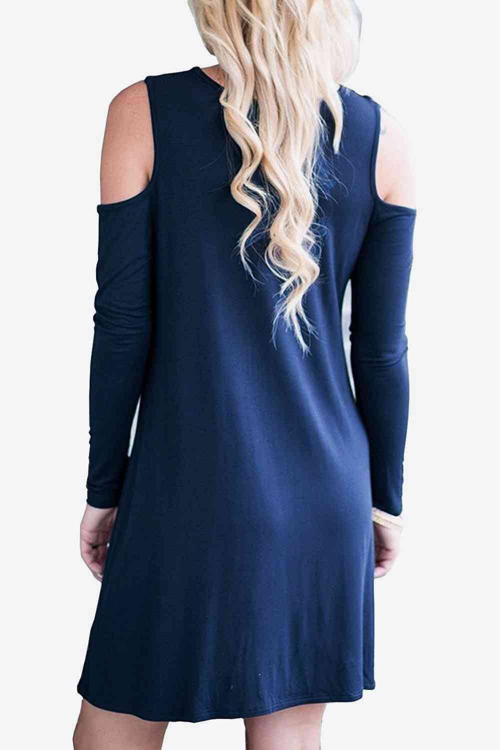 Cold-Shoulder Long Sleeve Round Neck Dress - Rose Gold Co. Shop