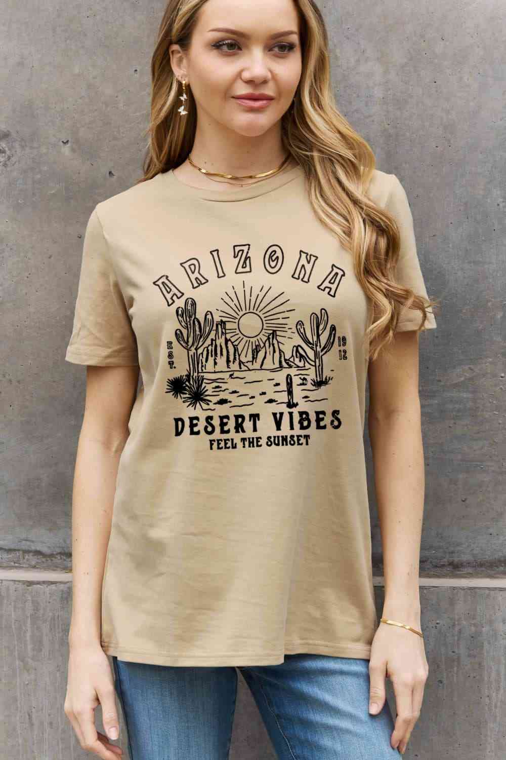 Simply Love Simply Love Full Size ARIZONA DESERT VIBES FEEL THE SUNSET Graphic Cotton Tee - Rose Gold Co. Shop