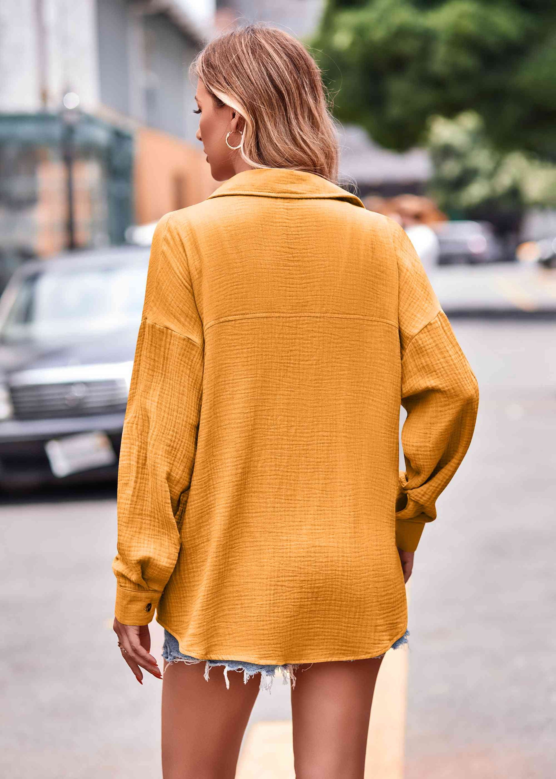 Textured Dropped Shoulder Longline Shirt - Rose Gold Co. Shop